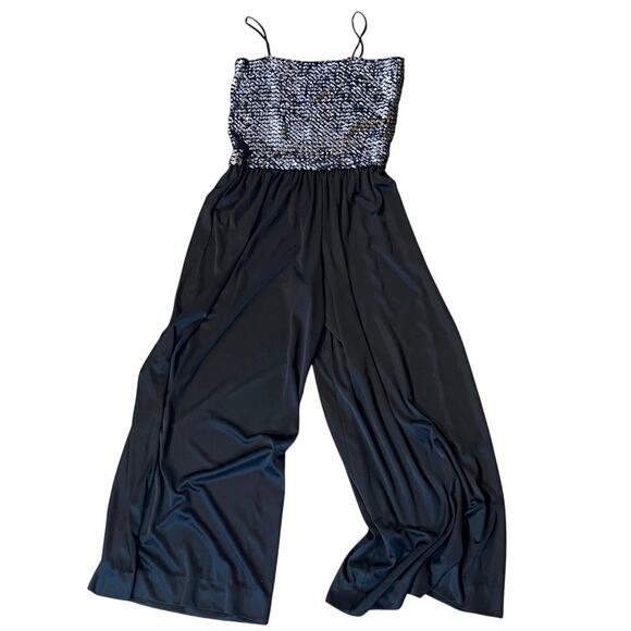 Vintage 80s Keyloun Sequin Bodice Jumpsuit Small Union Made USA Disco Glam - Picture 2 of 8